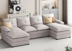 Sectional Couches for Living Room, U-Shaped Couch 4 Seat Sofa Set with Double Chaises, Modern Fabric Modular Sectional Sofa