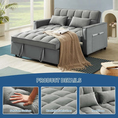 3-in-1 2-Seater Loveseat Pull Out Couch Reclining Backrest,Toss Pillows Pockets-Perfect for Small Spaces Velvet Sleeper Sofa Bed