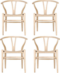 dining chair，Set of 4 Wishbone Chair Solid Wood Y Chair Mid-Century Armrest Dining Chair, Hemp Seat (Ash Wood - Natural)