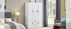 Armoire Wardrobe Closet: Wood Cabinet with 4 Doors, 2 Drawers, Tall Storage, Shelves, and 2 Hanging Rods