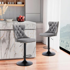 Bar Stools Set of 2,Adjustable Barstools with Back Velvet Tufted Counter Stool Modern Upholstered Bar Chairs with Nailhead