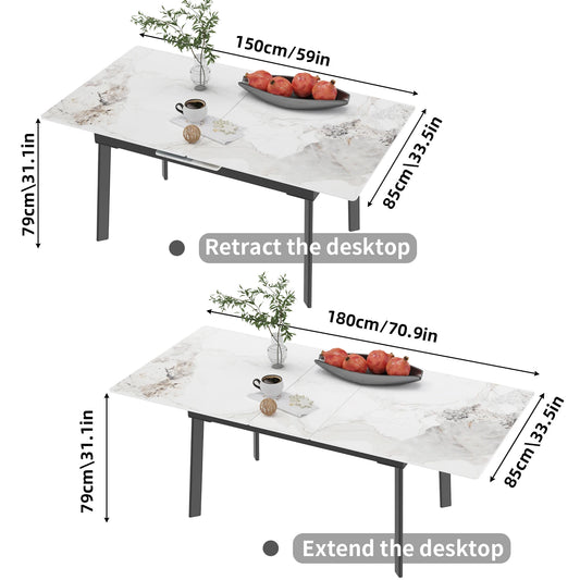 8-10 People Sintered Stone Dining Table 180CM Extendable Christmas Kitchen Dining Tables Metal Frame