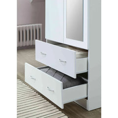 2 Door Wood Wardrobe Bedroom Closet with Clothing Rod inside Cabinet, 2 Drawers for Storage and Mirror, White