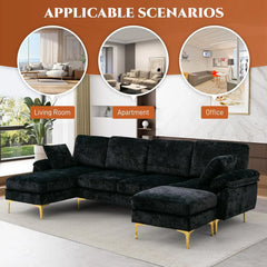 U-Shaped Sectional Sofa Couch, 4 Seat Sofa Set for Living Room, Convertible L-Shaped Velvet Couch Set with Chaise Lounge