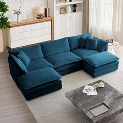 Modular Sectional Sofa, 111.5 Inch U Shaped Couch Set for Living Room,3-Seater Comfy Cloud Couches with Movable Ottoman,Chenille