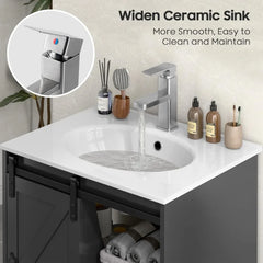 Bathroom Vanity with Sink Set, Single Hole Bathroom Faucet Ceramic Countertop & Sink Free Standing Bathroom Cabinet