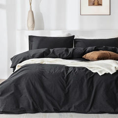 Duvet Cover Set- 100% Washed Cotton 3 Pcs Soft Comfy Breathable Chic Linen Feel Bedding, 1 Duvet Cover and 2 Pillow Shams