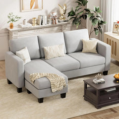 Convertible Sectional Sofa Couch, 3 Seat L-Shaped Sofa with Linen Fabric Ottoman Small Couch for Small Apartments