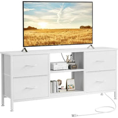 Dresser TV Stand, Wide Dressers & Chests of Drawers with Charging Station & 4 Drawers Storage for 50 inch TV, Media