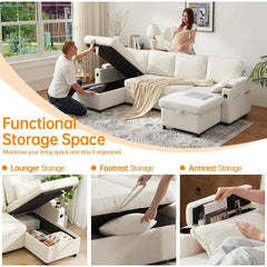 DURASPACE Sofa Bed Pull Out Couch Sleeper with Storage Chaise, with USB Charging Ports, Cup Holder