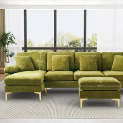 U-Shaped Sectional Sofa Couch, 4 Seat Sofa Set for Living Room, Convertible L-Shaped Velvet Couch Set with Chaise Lounge