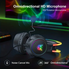 ONIKUMA Professional Gaming Headset with RGB Dynamic Lighting Wired Over-Ear Headset with Noise Canceling Microphone for PC