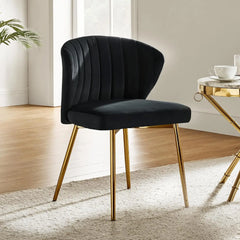 Velvet Dining Chair Modern Small Vanity Chair with Back Metal Legs Elegant Tufted Armless Accent Chair Living Room