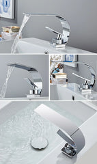 BAKALA Curve  Single Handle Hot And Cold Water  Faucet Waterfall Water Bathroom Sink Faucet 304 Stainless steel Mixer Tap