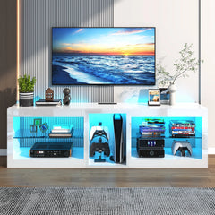 63in LED TV Stands for 65/70 inch TV, High Gloss Entertainment Center with 6.5ft Power Outlet , Modern TV Cabinet, White