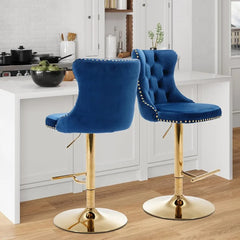 Bar Stools Set of 2,Adjustable Barstools with Back Velvet Tufted Counter Stool Modern Upholstered Bar Chairs with Nailhead