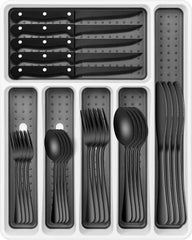 Black Silverware Set, Umite Chef 49-Piece Flatware Set with Drawer Organizer,Durable Stainless Steel Cutlery Set for 8,Tableware