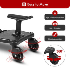 2 in 1 Universal Stroller Board Standing Buggy Board with Detachable Seat Pram Pedal Adapter Pushchair Kids Ride Board Load 25kg