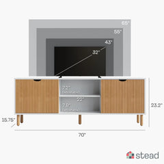 Contemporary Fluted TV Stand - Media Console - 70 Inch Entertainment Center with Storage - Console Table for Living Room and Bed