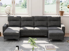 Convertible Sectional Sofa Couch, 4 Seat Sofa Set for Living Room U-Shaped Modern Fabric Modular Sofa Sleeper