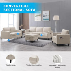 3Piece Sofa Set L Shaped Sofa Sets Living Room,Convertible Lounge Sofa Couch Set Apartment,3Piece 3-Seater+Armchair Set Movable