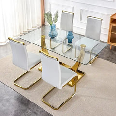 63” Glass Dining Table Set for 4,Modern Dining Room Table Set for 4,Kitchen Table and PU Leather Chairs for 4, Glass Top