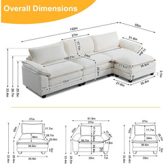 Sectional Sofa Modular Deep Seat Sofas Couch with Ottoman, Teddy Fleece Sofas Sleeper Comfy Upholstered Furniture, Sofa