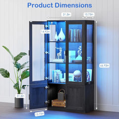 Display Cabinet with Acrylic Glass Doors, Curio Cabinet with3Shelves,Storage Cabinet LED Lights, Display Case with Magnetic Lock