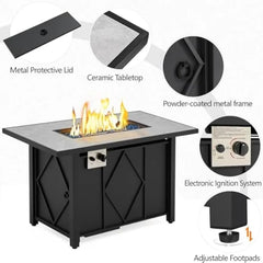 Fire Pit 43 Inch Gas Fire Pit Table 50,000 BTU Auto-Ignition 2 in 1 Gas Firepit with Ceramic Tabletop, Steel Base Fire Pits