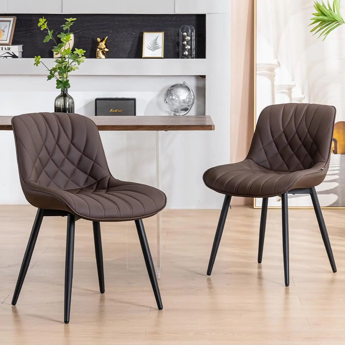 Dining Chairs Set of 2 Mid Century Modern Kitchen Chair Comfortable Upholstered Faux Leather Dinner Chairs for Kitchen Dining Ro