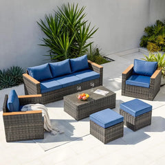 Exclusive Quick Install Patio Furniture Set w/Ottoman,Durable Wicker Outdoor Couch Patio Sectional Sofa Conversation Sets