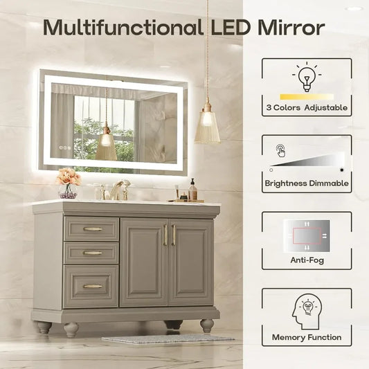 40x24 Inch Double Vanity Bathroom Mirror with LED Light, Frontlit & Backlit Wall Mirror, Anti-Fog, Brightness and Color