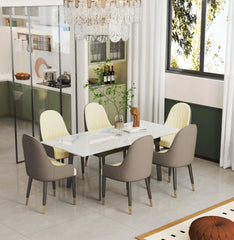 Kitchen Extendable Dining Table Stretchable 130-160cm High Gloss Marble Steel Legs Leaf Table for 4-8 People