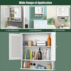 Bathroom Wall Mounted Cabinet Shelf Bath Kitchen Mirror Door Storage Organizer