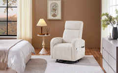 360°Swivel Glider Chair,Rocking Chair Nursing Chair with Side Pockets,Corduroy Glider for Living Room with Back Beige,Sofa Chair