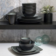 Square Reactive Glaze Stoneware Dinnerware Set, Service for 4 (16pc), Eclipse