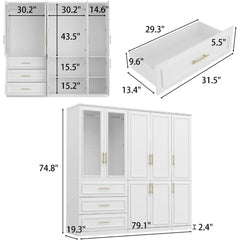 Wardrobe Armoire with 8 Doors, Drawers, Storage Shelves & Hanging Rods, Wooden Closet Storage Cabinet for Bedroom, Wardrobes