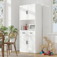 71“ Tall Kitchen Pantry Storage Cabinet, Modern Kitchen Hutch Bar Cabinet with Microwave Stand, Wood Buffet Sideboard with Hutch