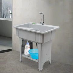 Laundry Sink Freestanding Plastic Laundry Sink with Washboard Utility Sink Laundry Tub with Faucet Hoses and Drain Kit