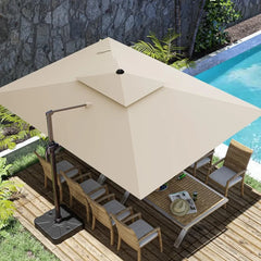 10x13FT Cantilever Outdoor Patio Umbrellas, Double Top Large Rectangle Umbrella, Rotation Offset Outdoor Sun Shade Umbrella