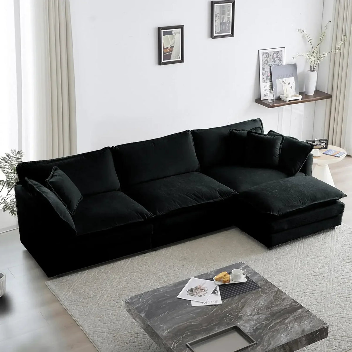 Modular Sectional Sofa, Convertible Modern L Shaped Sofa Chenille Cloud Couches Set with Ottoman for Living Room