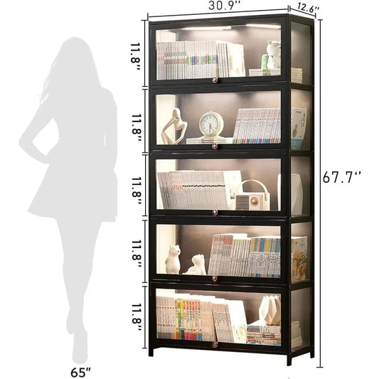 Display Cabinet with Acrylic Doors, Tall Storage Cabinet with Adjustable Shelves, 5 Tier Curio Cabinet&Bookcase for Collectibles