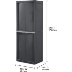 4 Shelf Cabinet, Heavy Duty and Easy to Assemble Plastic Storage Unit, Organize Bins in the Garage, Basement, Attic