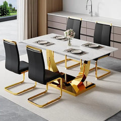 63” Glass Dining Table Set for 4,Modern Dining Room Table Set for 4,Kitchen Table and PU Leather Chairs for 4, Glass Top