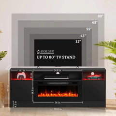 70'' TV Stand with 36'' Fireplace-LED Light Entertainment Center for 75+ inch TV-White TV Cabinet with Storage