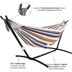 Double Hammock with Stand Included 450lb Capacity Steel Stand, Premium Carry Bag Included and Two Anti Roll Balance Beam