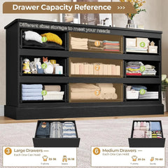 Bedroom Dresser , 61.4" Wide Dresser Chest of Drawers , Long Dresser TV Stand with Power Outlets, Sturdy Storage Cabinet