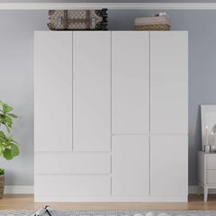 Large Armoire Wardrobe Closet with Drawers and Shelves, White Bedroom Armoires, Wooden Freestanding Wardrobe Armoire for Bedroom