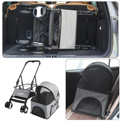 Large Pet Stroller Pram Dog Carrier Trailer Stroller Travel Walk Carrier with Detachable Carrier Cart  Load 30kg