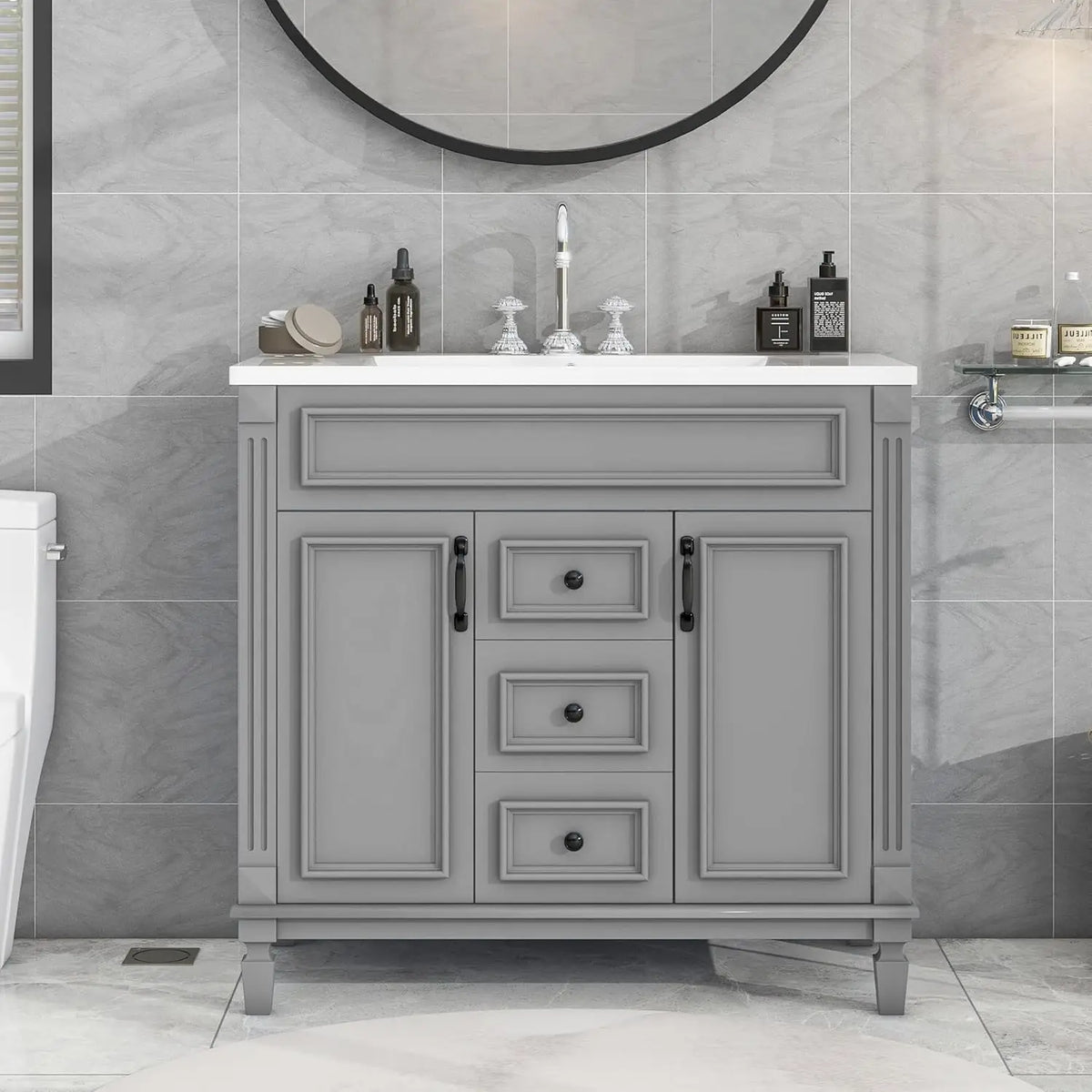 36” Bathroom Vanity with Sink, Freestanding Single Bathroom Sink Vanity Cabinet Set with 36” Countertop & Integrated Sink